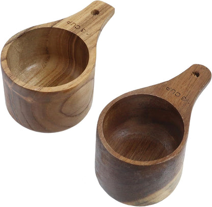 2 Pcs Wooden Measuring Cup 1/4 Cup Mini Coffee Scoop Kitchen Measure Tool Measuring Spoon for Coffee Beans Tea