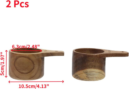 2 Pcs Wooden Measuring Cup 1/4 Cup Mini Coffee Scoop Kitchen Measure Tool Measuring Spoon for Coffee Beans Tea