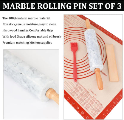 Silicone Rolling Pin for Baking,15Inch Pastry Dough Roller with Wooden Handle,Non Stick Surface Rolling Pin for Dough Cookie Pastry Tapered Dumpling Baking Supplies Kitchen Accessories