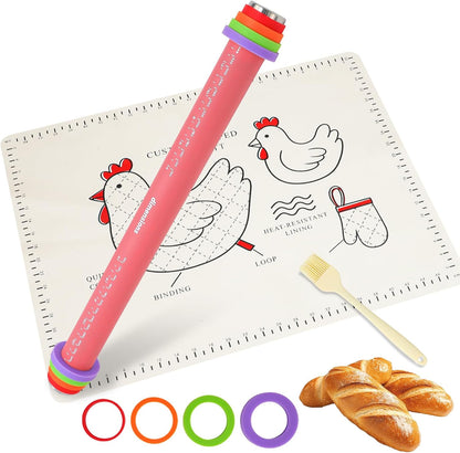 Silicone Rolling Pin for Baking,15Inch Pastry Dough Roller with Wooden Handle,Non Stick Surface Rolling Pin for Dough Cookie Pastry Tapered Dumpling Baking Supplies Kitchen Accessories