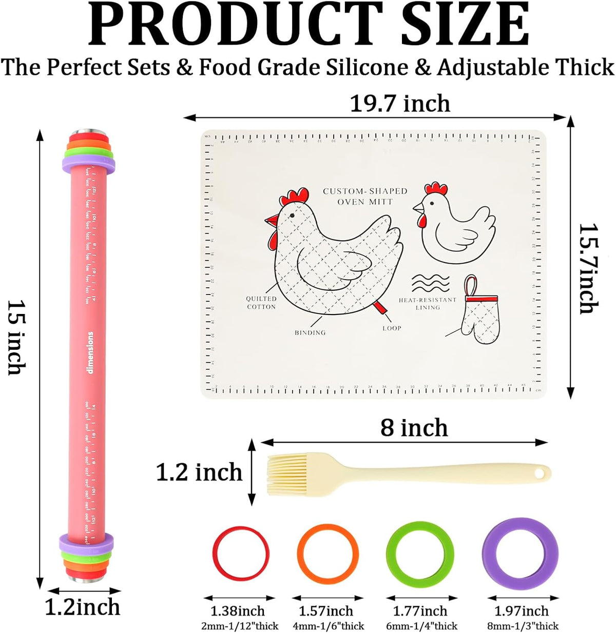 Silicone Rolling Pin for Baking,15Inch Pastry Dough Roller with Wooden Handle,Non Stick Surface Rolling Pin for Dough Cookie Pastry Tapered Dumpling Baking Supplies Kitchen Accessories