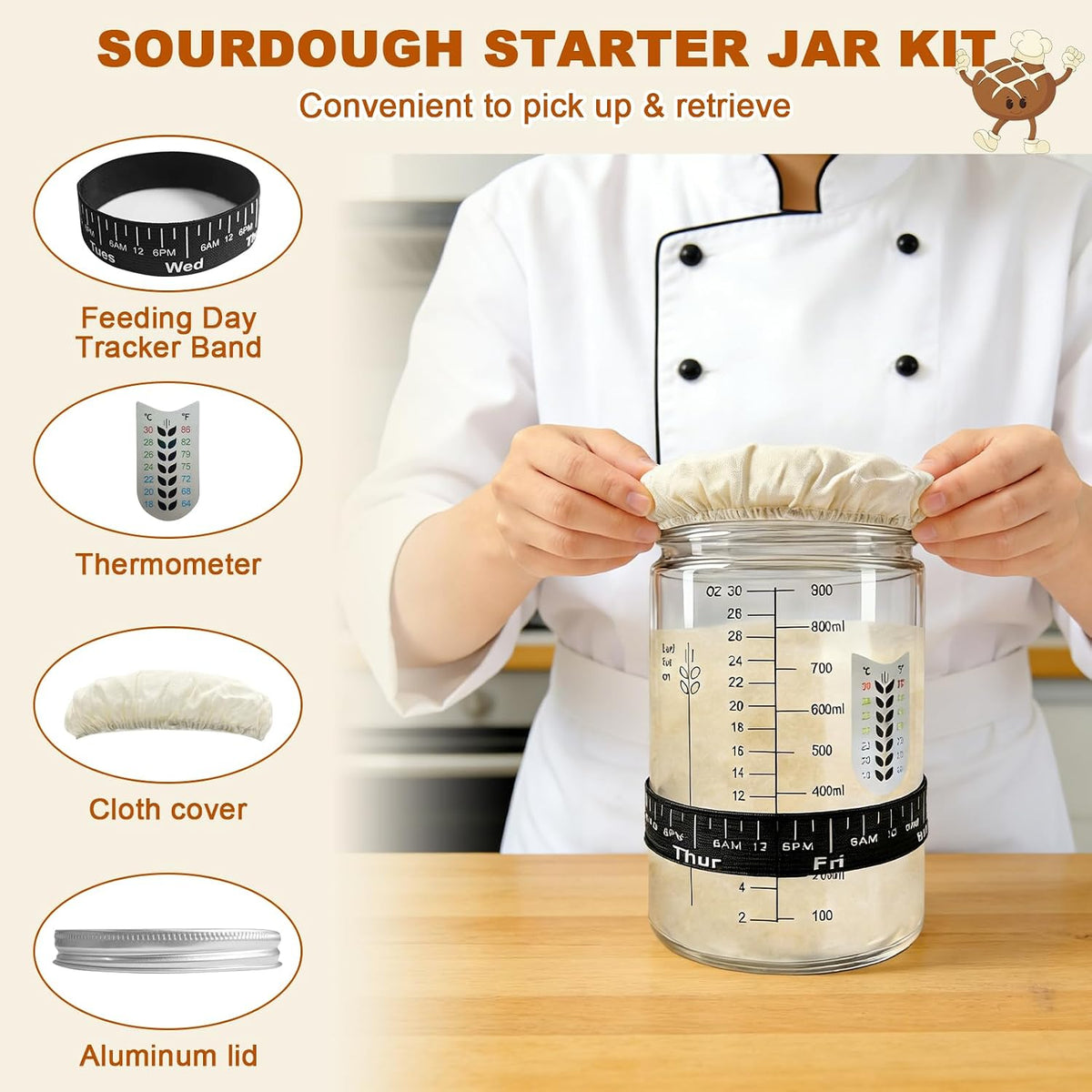 Beginner Sourdough Starter Kit, Sour dough Kits with Sourdough Starter Jar