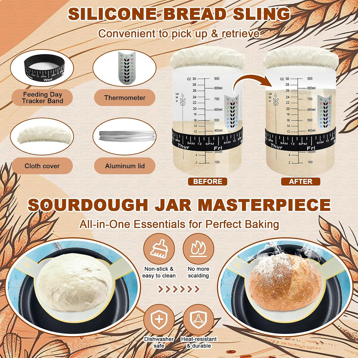 Beginner Sourdough Starter Kit, Sour dough Kits with Sourdough Starter Jar