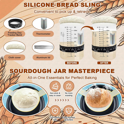 Beginner Sourdough Starter Kit, Sour dough Kits with Sourdough Starter Jar