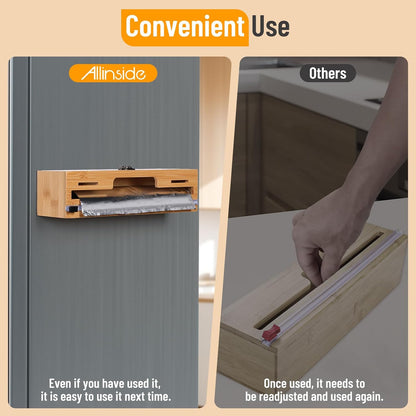 Magnetic Plastic Wrap Dispenser with Cutter, 3 in 1 Refrigerator Bamboo Wood Organizer for Tin Foil, Baking Paper, Wax Paper Holder Kitchen Storage Box Compatible with 12.9" Roll (3 Layer)