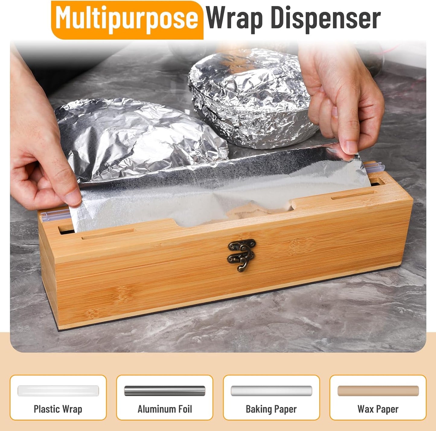 Magnetic Plastic Wrap Dispenser with Cutter, 3 in 1 Refrigerator Bamboo Wood Organizer for Tin Foil, Baking Paper, Wax Paper Holder Kitchen Storage Box Compatible with 12.9" Roll (3 Layer)