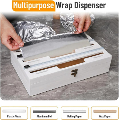 Magnetic Plastic Wrap Dispenser with Cutter, 3 in 1 Refrigerator Bamboo Wood Organizer for Tin Foil, Baking Paper, Wax Paper Holder Kitchen Storage Box Compatible with 12.9" Roll (3 Layer)