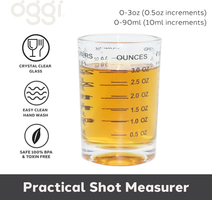 Measuring Shot Glass with Measuring Lines, 3oz / 90ml - Bartender Accessories, Jigger for Bartending, Shot Glass Measuring Cup with Ounces & Milliliters