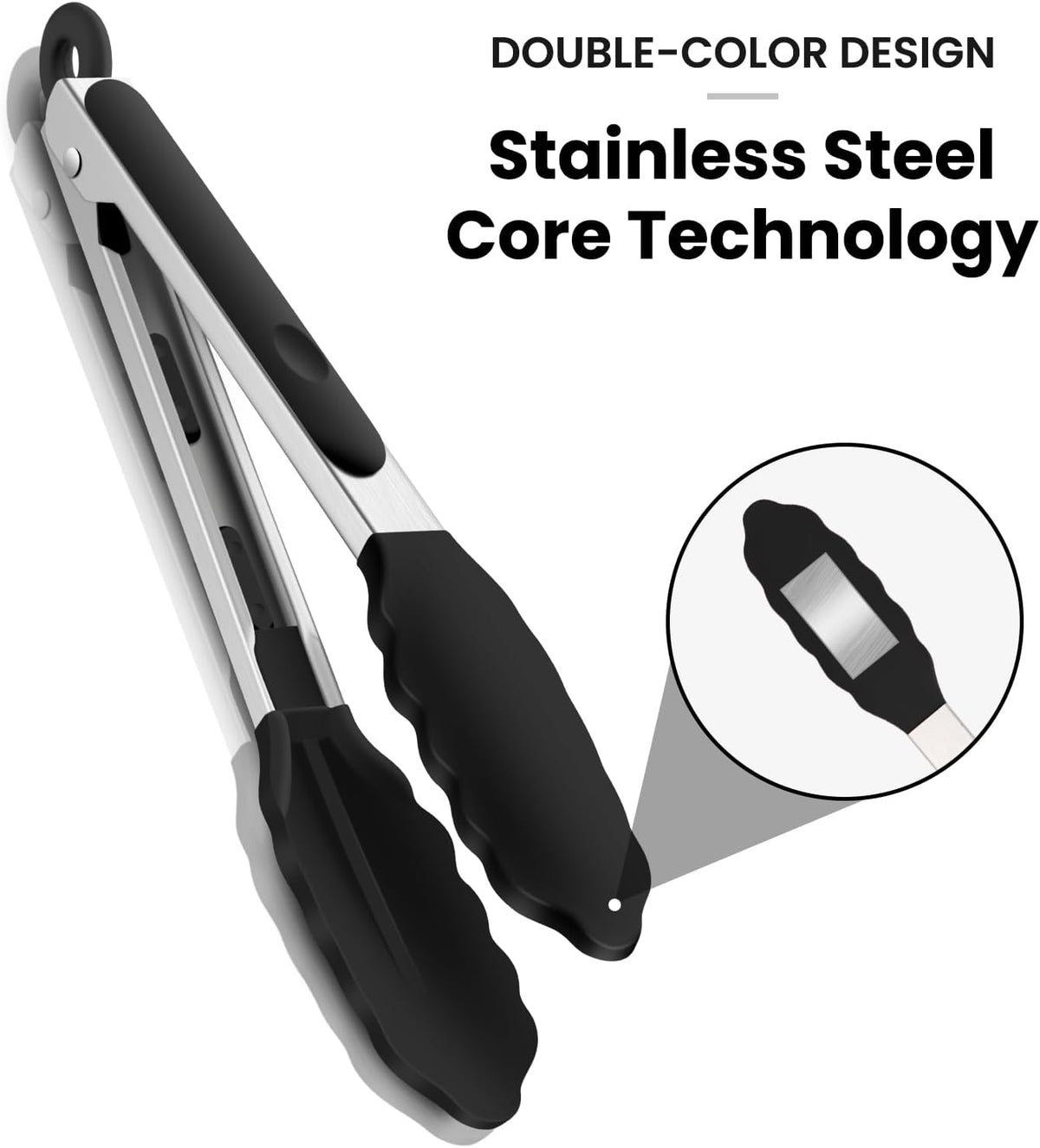 5-Pack Kitchen Tongs for Cooking with Silicone Tip,13 Inch,with Oil Brush | 600℉ Heat-Resistant,Non-Stick,Stainless Steel Tongs for Spaghetti,Pasta,Steak,Salad,BBQ,Pie,Pizza,Buffet,Serving Food(Black)