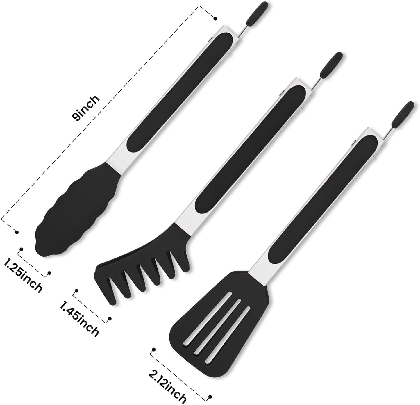 5-Pack Kitchen Tongs for Cooking with Silicone Tip,13 Inch,with Oil Brush | 600℉ Heat-Resistant,Non-Stick,Stainless Steel Tongs for Spaghetti,Pasta,Steak,Salad,BBQ,Pie,Pizza,Buffet,Serving Food(Black)