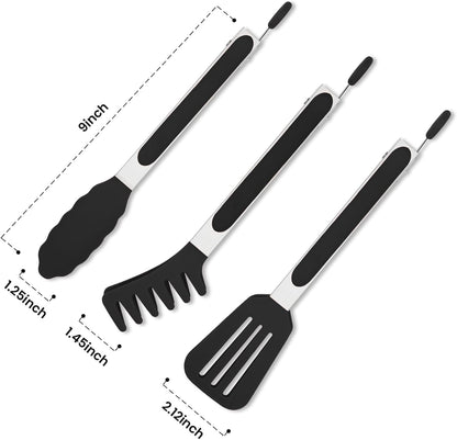 5-Pack Kitchen Tongs for Cooking with Silicone Tip,13 Inch,with Oil Brush | 600℉ Heat-Resistant,Non-Stick,Stainless Steel Tongs for Spaghetti,Pasta,Steak,Salad,BBQ,Pie,Pizza,Buffet,Serving Food(Black)