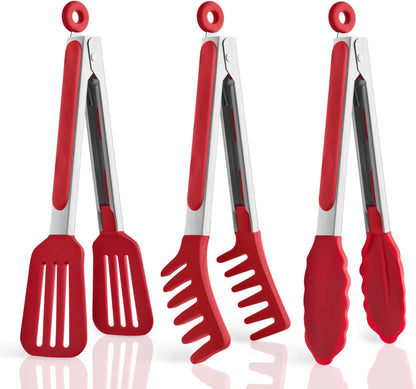 5-Pack Kitchen Tongs for Cooking with Silicone Tip,13 Inch,with Oil Brush | 600℉ Heat-Resistant,Non-Stick,Stainless Steel Tongs for Spaghetti,Pasta,Steak,Salad,BBQ,Pie,Pizza,Buffet,Serving Food(Black)