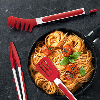 5-Pack Kitchen Tongs for Cooking with Silicone Tip,13 Inch,with Oil Brush | 600℉ Heat-Resistant,Non-Stick,Stainless Steel Tongs for Spaghetti,Pasta,Steak,Salad,BBQ,Pie,Pizza,Buffet,Serving Food(Black)