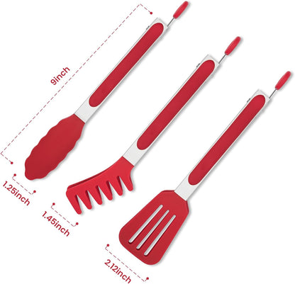 5-Pack Kitchen Tongs for Cooking with Silicone Tip,13 Inch,with Oil Brush | 600℉ Heat-Resistant,Non-Stick,Stainless Steel Tongs for Spaghetti,Pasta,Steak,Salad,BBQ,Pie,Pizza,Buffet,Serving Food(Black)