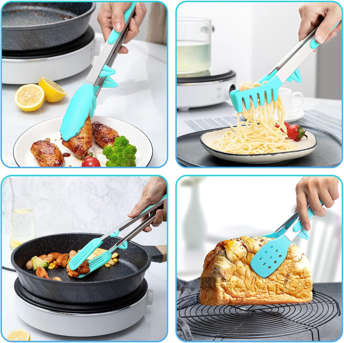5-Pack Kitchen Tongs for Cooking with Silicone Tip,13 Inch,with Oil Brush | 600℉ Heat-Resistant,Non-Stick,Stainless Steel Tongs for Spaghetti,Pasta,Steak,Salad,BBQ,Pie,Pizza,Buffet,Serving Food(Black)