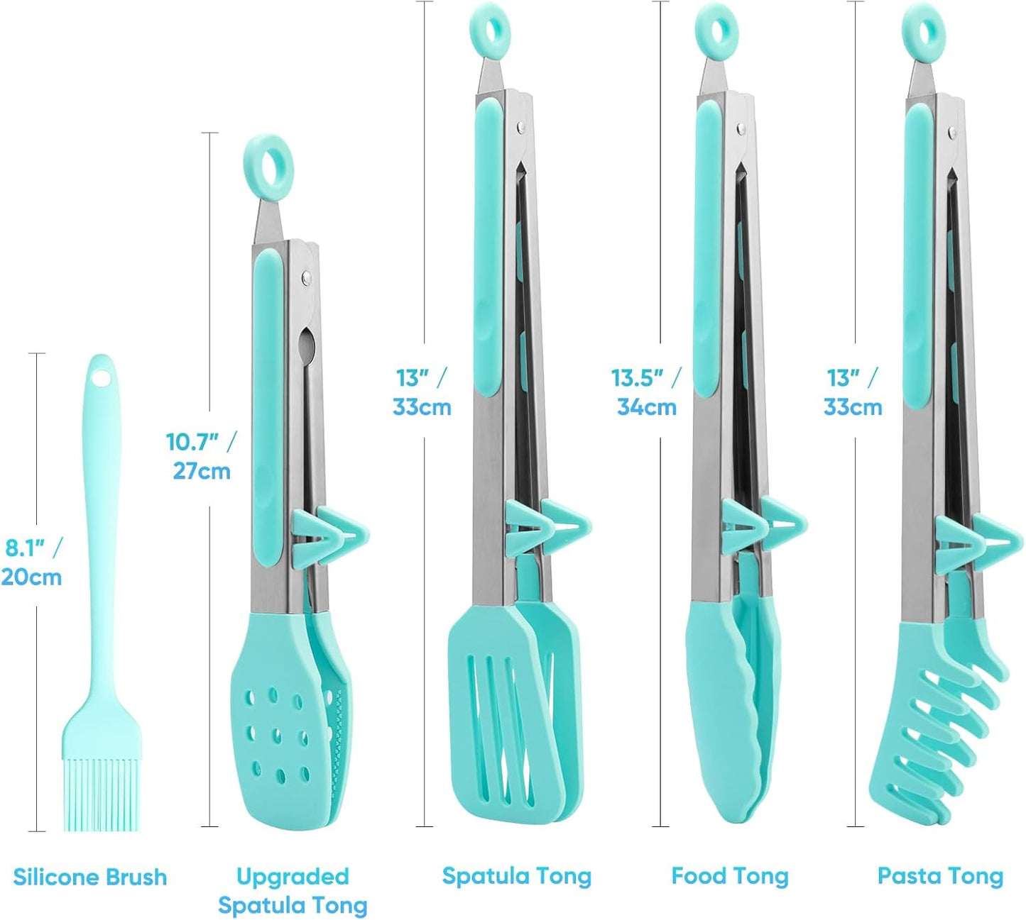 5-Pack Kitchen Tongs for Cooking with Silicone Tip,13 Inch,with Oil Brush | 600℉ Heat-Resistant,Non-Stick,Stainless Steel Tongs for Spaghetti,Pasta,Steak,Salad,BBQ,Pie,Pizza,Buffet,Serving Food(Black)