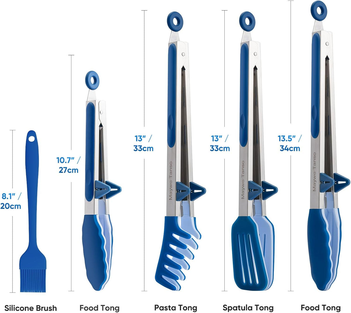 5-Pack Kitchen Tongs for Cooking with Silicone Tip,13 Inch,with Oil Brush | 600℉ Heat-Resistant,Non-Stick,Stainless Steel Tongs for Spaghetti,Pasta,Steak,Salad,BBQ,Pie,Pizza,Buffet,Serving Food(Black)