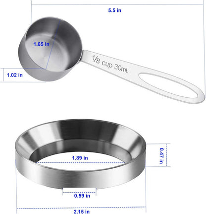 Reusable K Cup Refill Kit, Aluminum No-Spill Dosing Funnel + 304 Stainless Steel 30ml Coffee Scoop, Fits K 1.0 & 2.0 Metal & BPA-Free Plastic Reusable K Cups, Anti-Leak Coffee Filling Accessory Silver