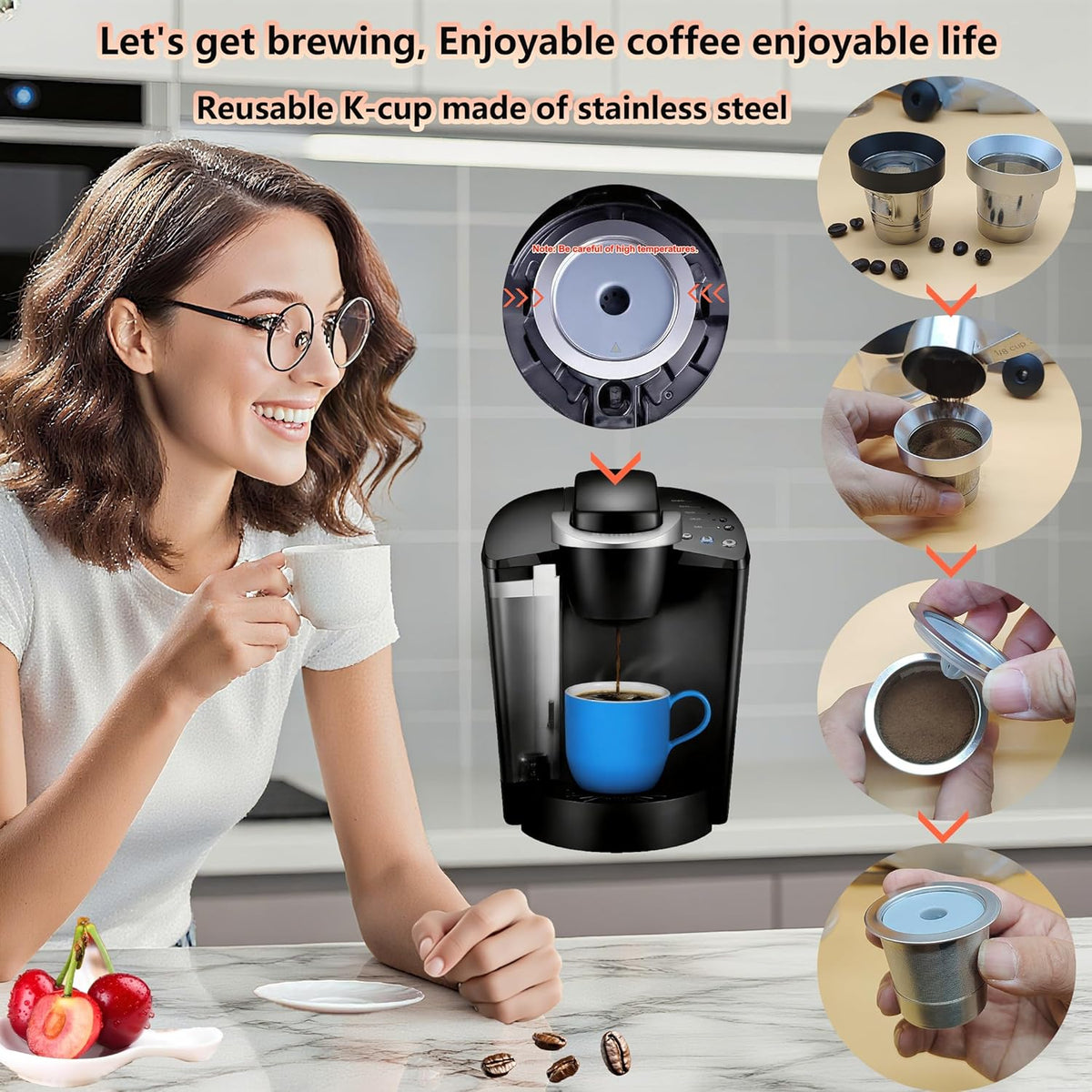 Reusable K Cup Refill Kit, Aluminum No-Spill Dosing Funnel + 304 Stainless Steel 30ml Coffee Scoop, Fits K 1.0 & 2.0 Metal & BPA-Free Plastic Reusable K Cups, Anti-Leak Coffee Filling Accessory Silver