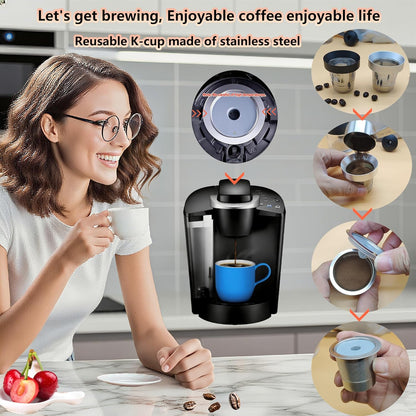 Reusable K Cup Refill Kit, Aluminum No-Spill Dosing Funnel + 304 Stainless Steel 30ml Coffee Scoop, Fits K 1.0 & 2.0 Metal & BPA-Free Plastic Reusable K Cups, Anti-Leak Coffee Filling Accessory Silver