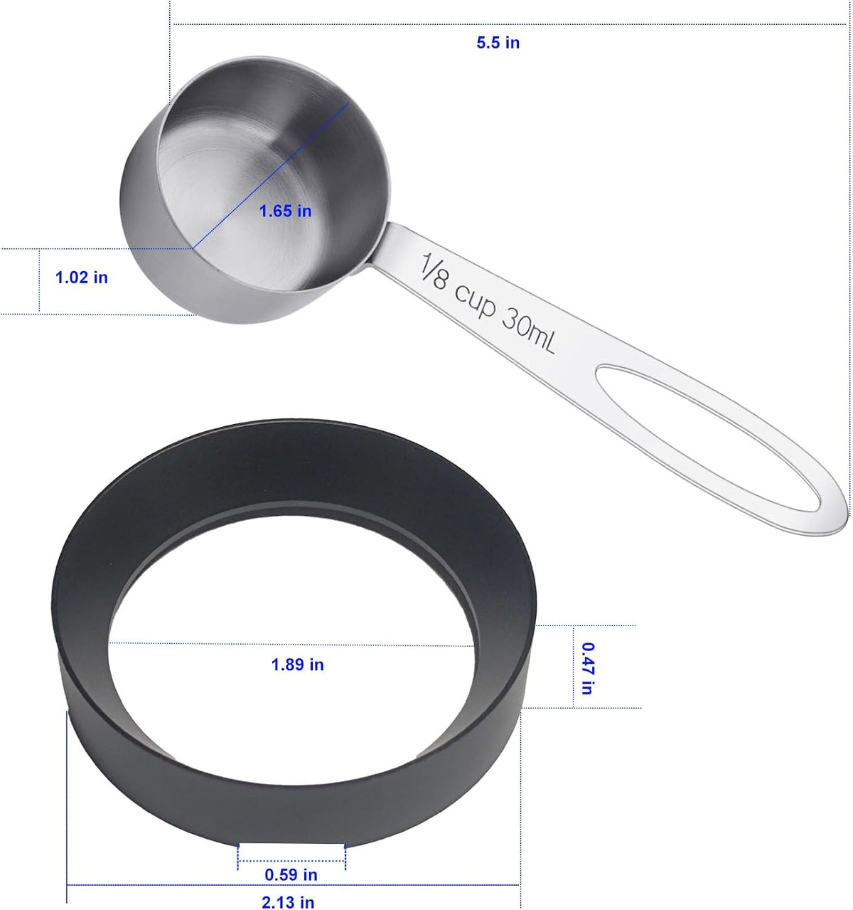 Reusable K Cup Refill Kit, Aluminum No-Spill Dosing Funnel + 304 Stainless Steel 30ml Coffee Scoop, Fits K 1.0 & 2.0 Metal & BPA-Free Plastic Reusable K Cups, Anti-Leak Coffee Filling Accessory Silver