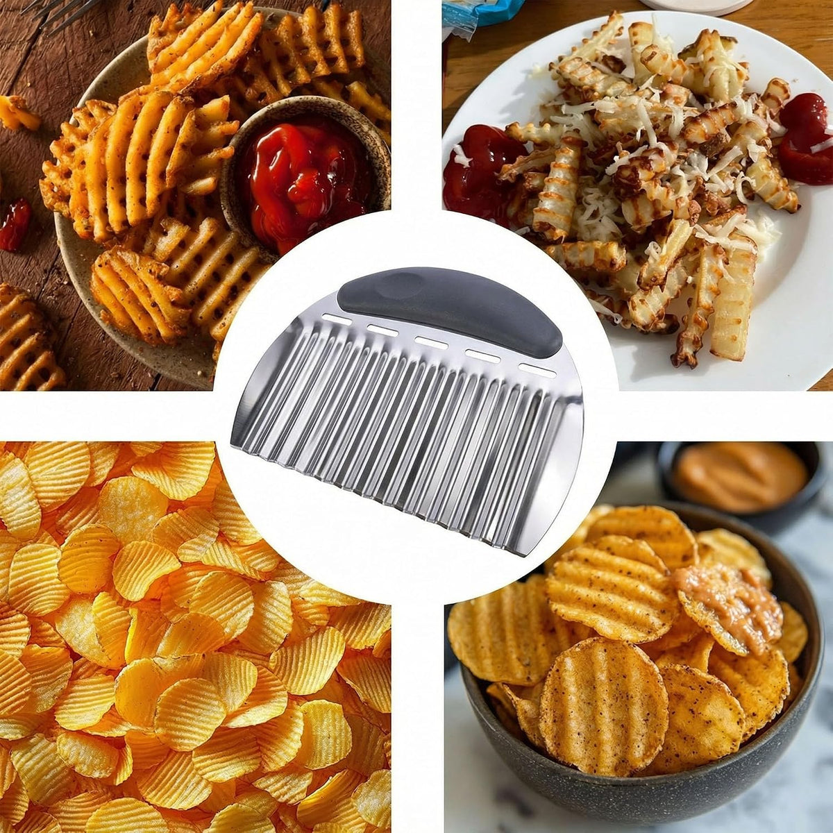 Crinkle Cutter French Fry Cutter, 2 Pack Stainless Steel Wavy Potato Slicer
