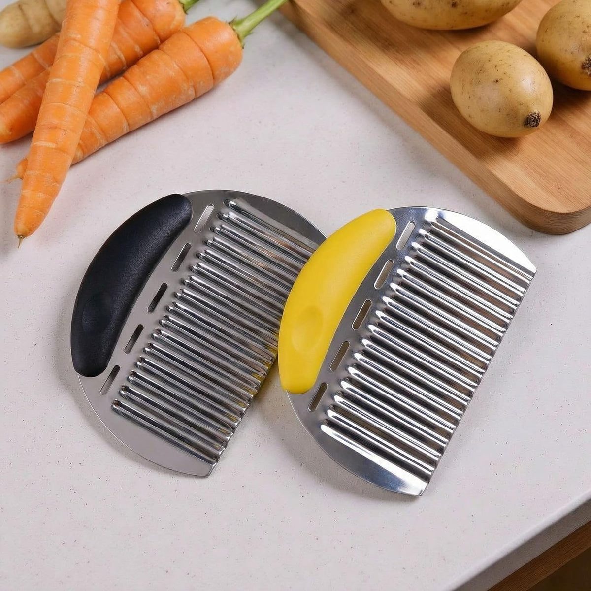 Crinkle Cutter French Fry Cutter, 2 Pack Stainless Steel Wavy Potato Slicer