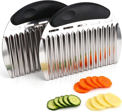 Crinkle Cutter French Fry Cutter, 2 Pack Stainless Steel Wavy Potato Slicer