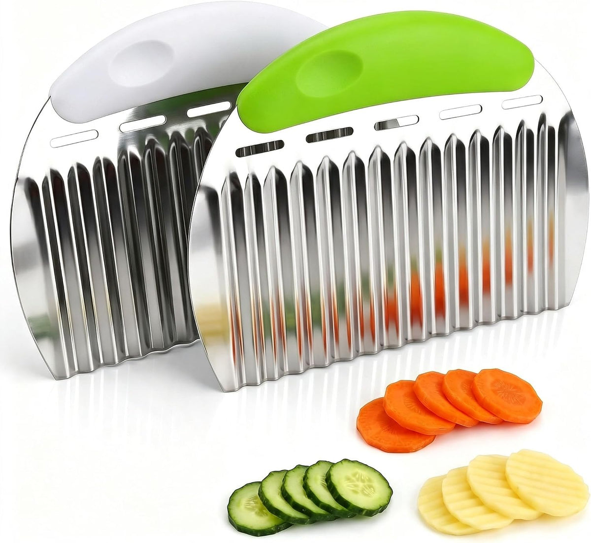 Crinkle Cutter French Fry Cutter, 2 Pack Stainless Steel Wavy Potato Slicer