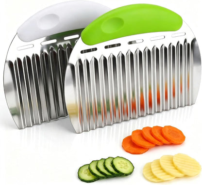 Crinkle Cutter French Fry Cutter, 2 Pack Stainless Steel Wavy Potato Slicer