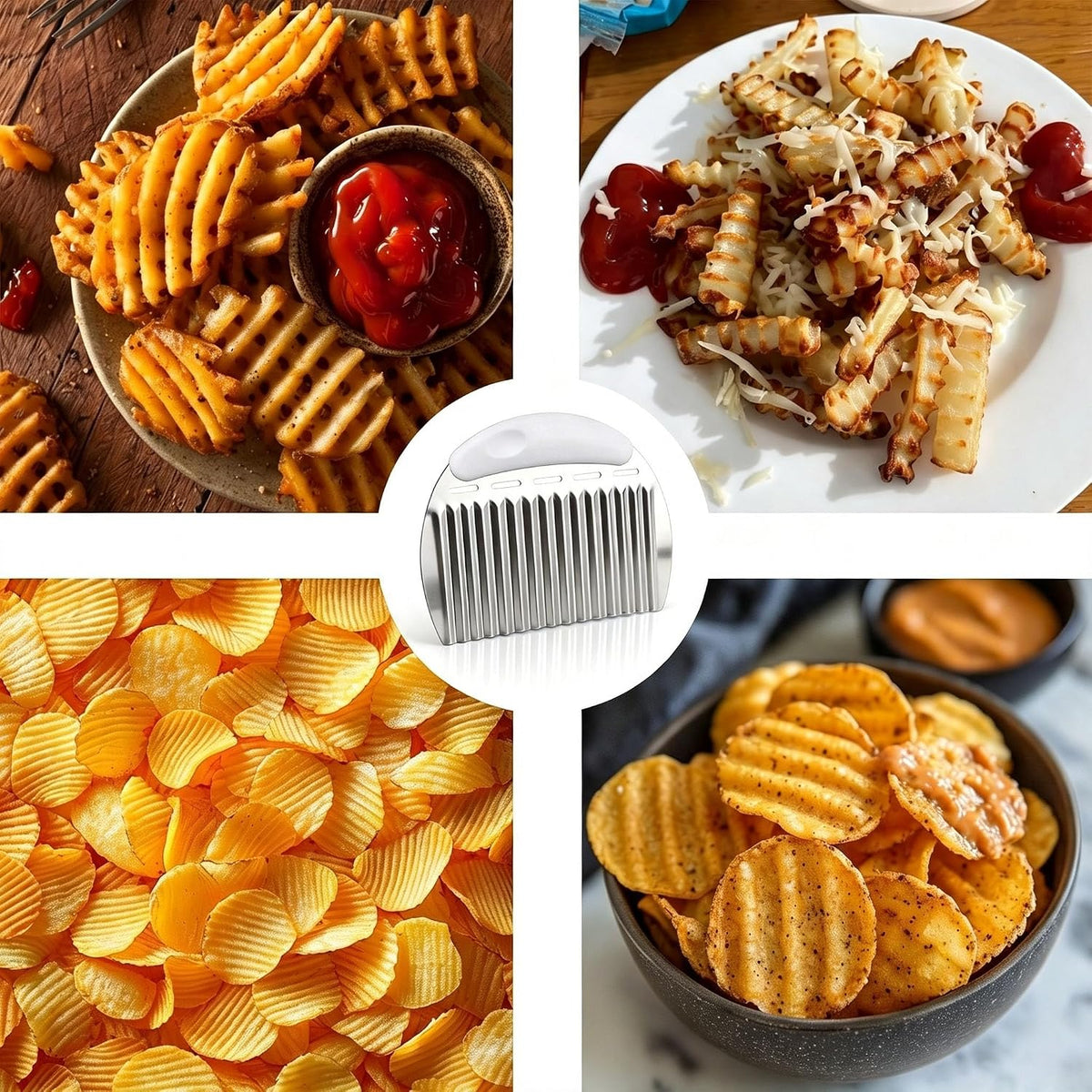 Crinkle Cutter French Fry Cutter, 2 Pack Stainless Steel Wavy Potato Slicer