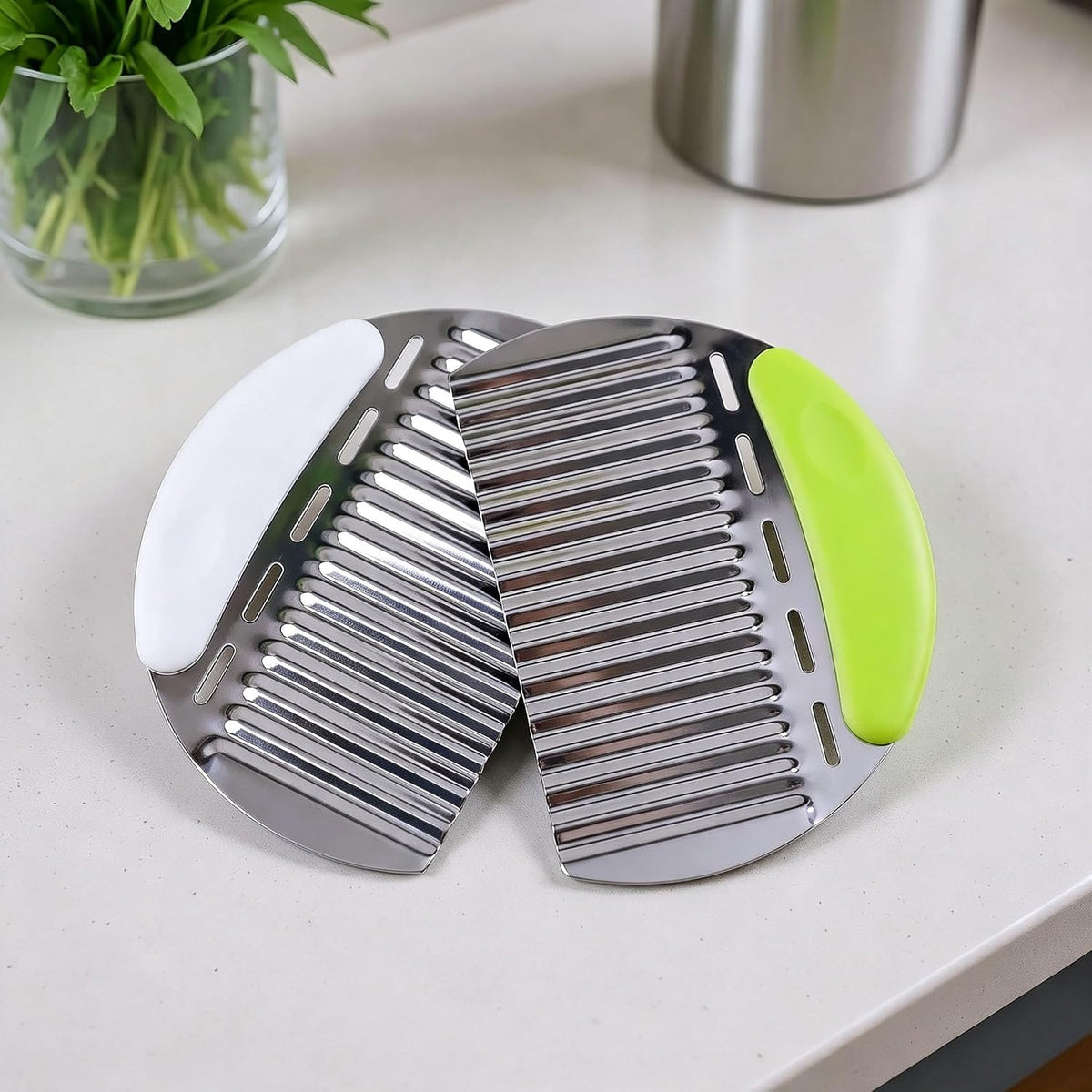 Crinkle Cutter French Fry Cutter, 2 Pack Stainless Steel Wavy Potato Slicer