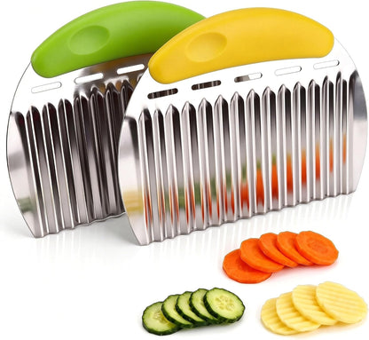 Crinkle Cutter French Fry Cutter, 2 Pack Stainless Steel Wavy Potato Slicer