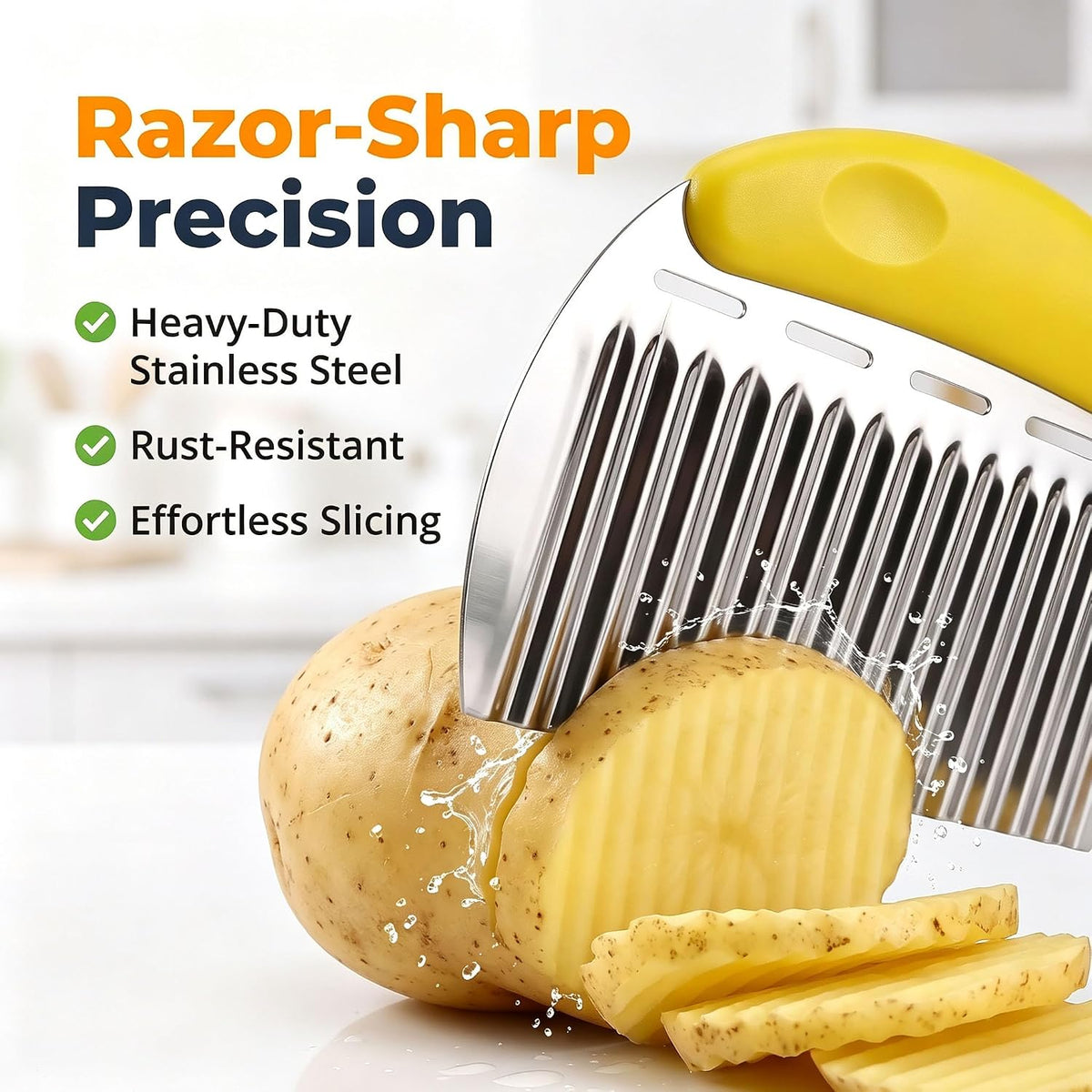 Crinkle Cutter French Fry Cutter, 2 Pack Stainless Steel Wavy Potato Slicer
