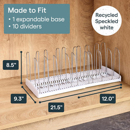 StoreMore Expandable Cookware Rack with Tall Steel Wires, 12.5"-22" Wide Adjustable Pan Organizer for Kitchen Cabinet Storage, Premium Edition