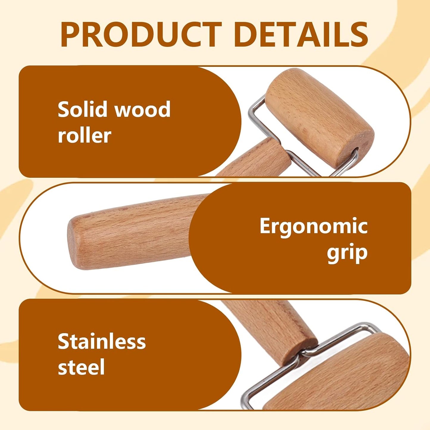 Small Rolling Pin, Wooden Dough Roller, Non-Stick Pizza Roller, T Type Rolling Pins for Kitchen Baking, Pizza Dough Press (3.8 * 7.5 inch)