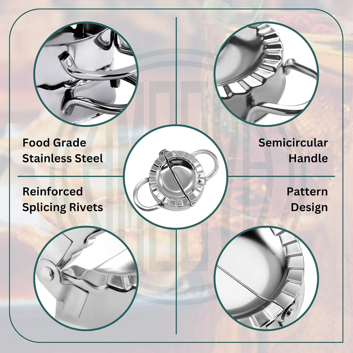 Dumpling Maker Set 7 Piece – Stainless Steel Dumpling Press Kit with Dough Cutter Rings, Empanada Mold & Filling Spoon – DIY Dumpling Maker Tool Set for Gyoza, Pierogi, Ravioli