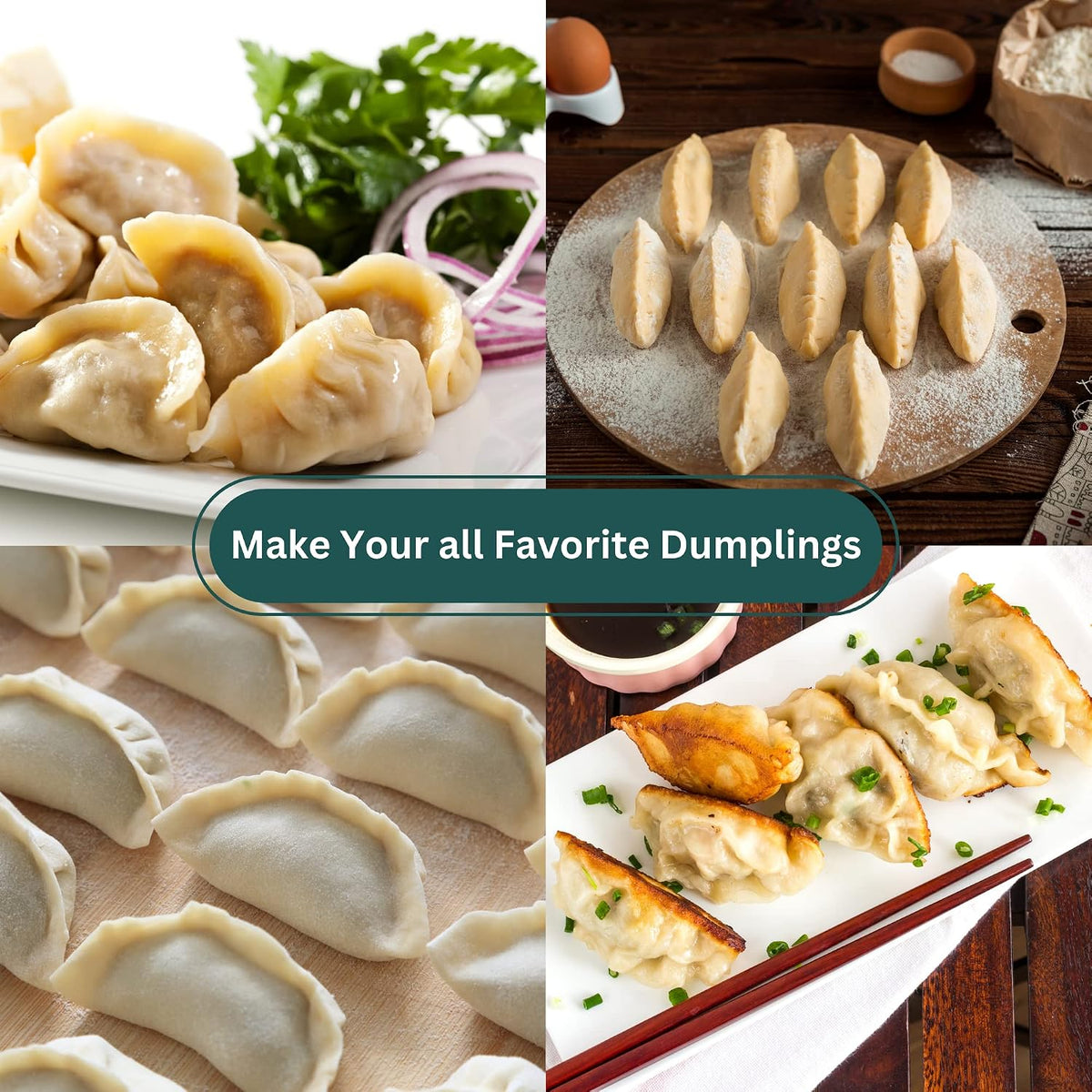 Dumpling Maker Set 7 Piece – Stainless Steel Dumpling Press Kit with Dough Cutter Rings, Empanada Mold & Filling Spoon – DIY Dumpling Maker Tool Set for Gyoza, Pierogi, Ravioli