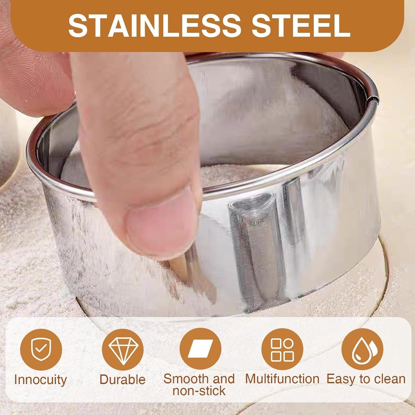 6 Pcs Round Cookie Cutter Set (2, 3, 3.5, 4, 5, 6 Inch) Metal Stainless Steel Large Circle Cookie Cutters Biscuit Cutter for Baking Tools Dough Cake Pastry Donuts Fondant Circle Cutting Ring Molds
