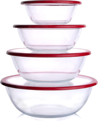 4.5L Round Glass Mixing Bowl with Lids, Glass Salad Bowls with BPA free cover. Oven, Microwave and Dishwasher Safe.