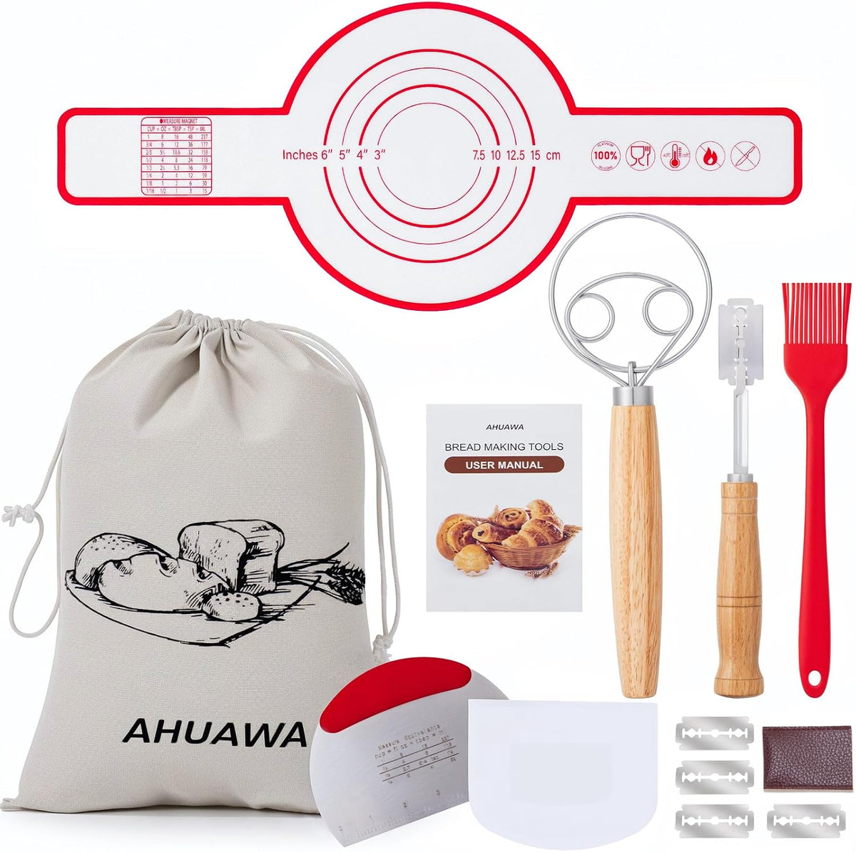 Sourdough Tools with Danish Dough Whisk Complete Set, for Sourdough Bread