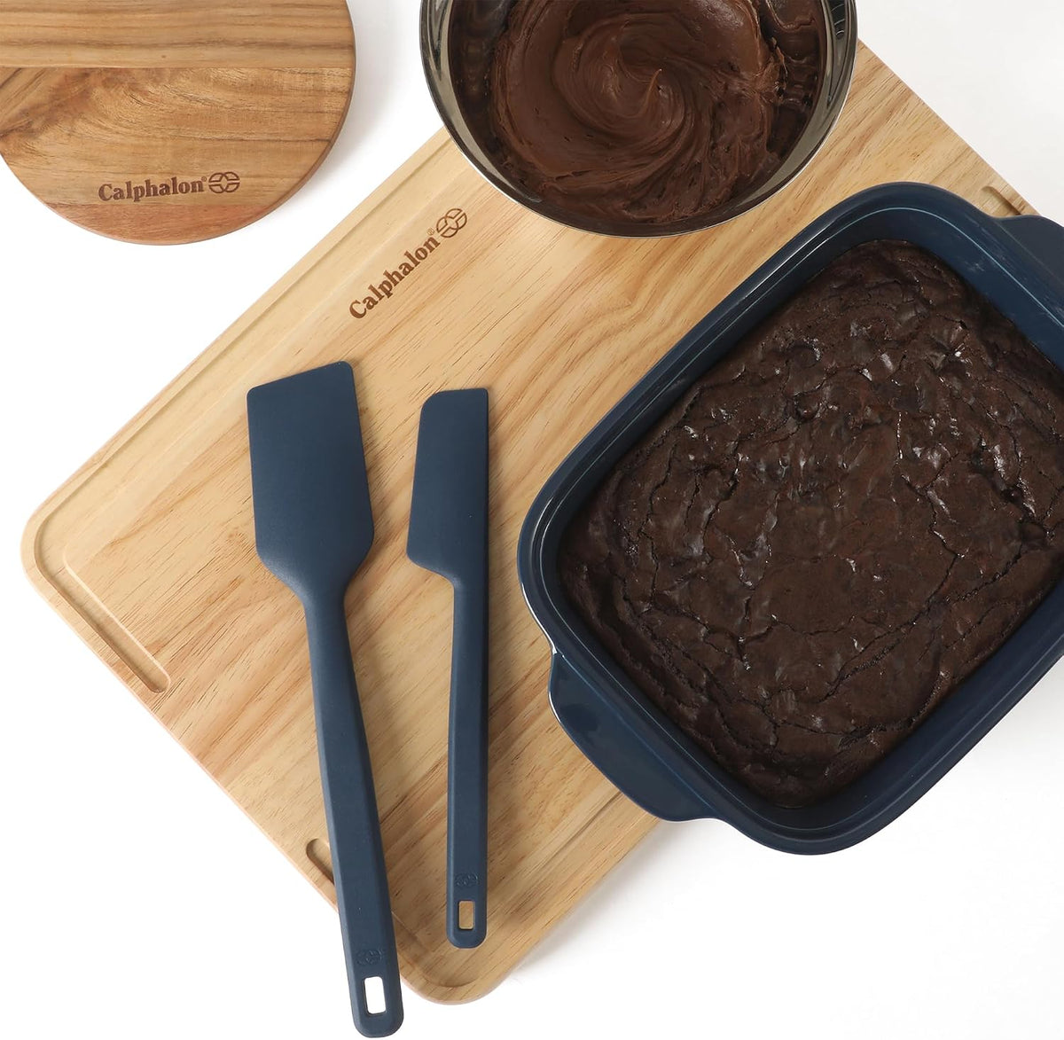Prime 7-Piece Silicone and Teak Wood Kitchen Tool Set, Stainless Steel Kitchen Utensil Set, Kitchen Spoon And Spatula Set, Heat Resistant Non-Slip Kitchen Gadgets Set - Navy Blue