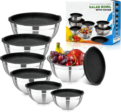 7 Pcs Stainless Steel Mixing Bowls with Colorful Lids Set | Metal Mixing Salad Bowls Nesting Design for Kitchen Mixing/preping/Saving, Size: 0.7, 1.1, 1.5, 2.1, 3.5, 4, 4.5Qt