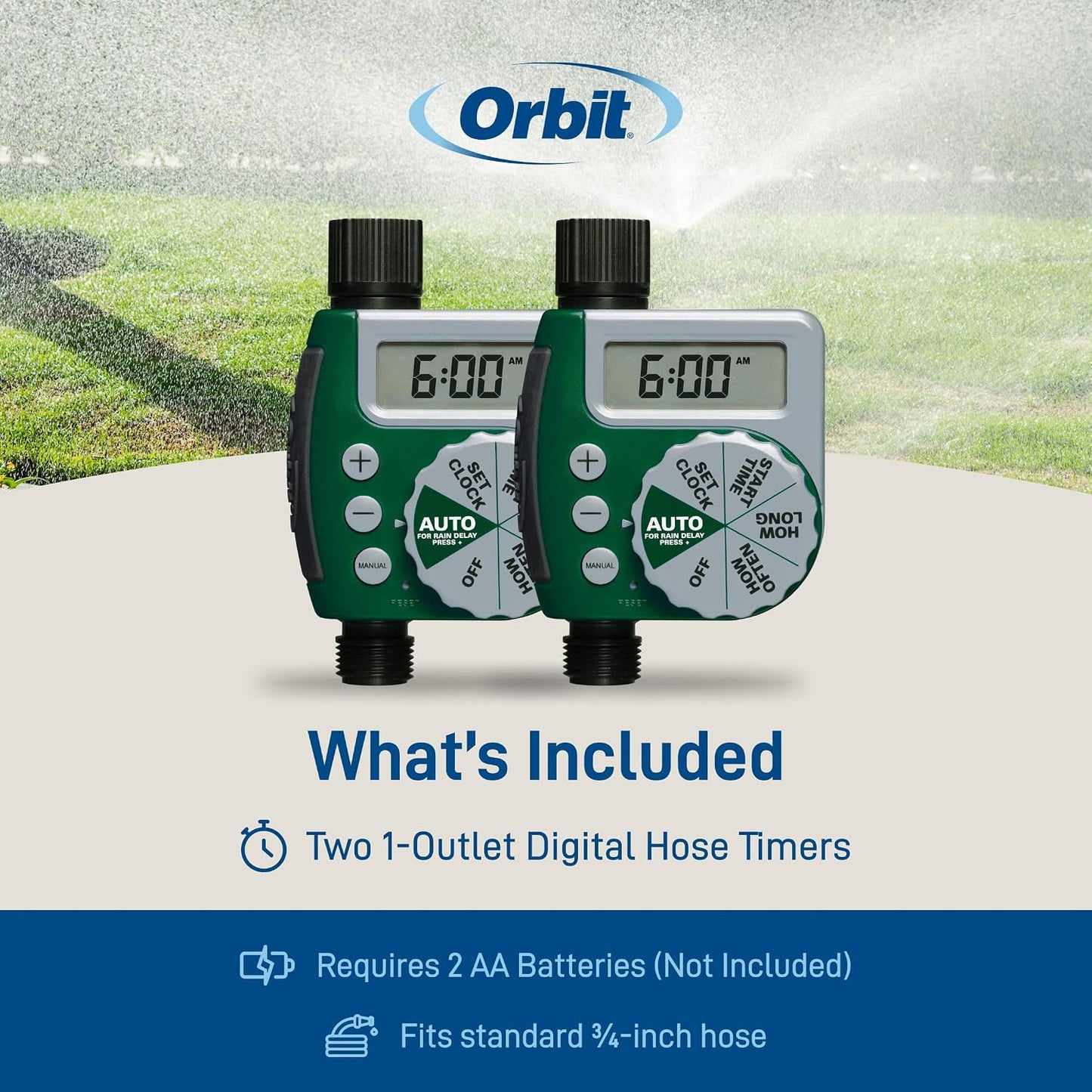 62067 1-Outlet Programmable Digital Hose Watering Timer, 2-Pack