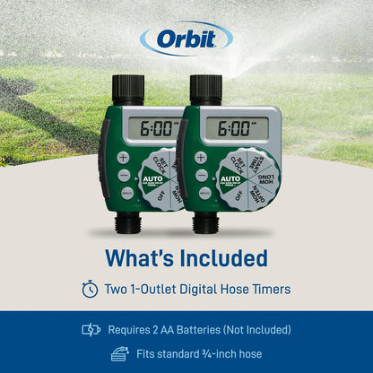 62067 1-Outlet Programmable Digital Hose Watering Timer, 2-Pack
