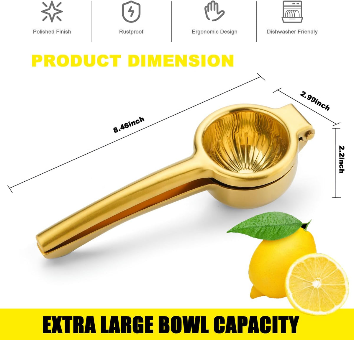 Lemon Squeezer, Large Heavy Duty Handhelp Juicer for Lemon