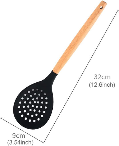 Slotted Spoons for Cooking, Nonstick Slotted Spoon Skimmers with Heat-Resisting Handle, Frying Spoons Strainer for Kitchen Cooking Draining Vegetable Frying(Black)