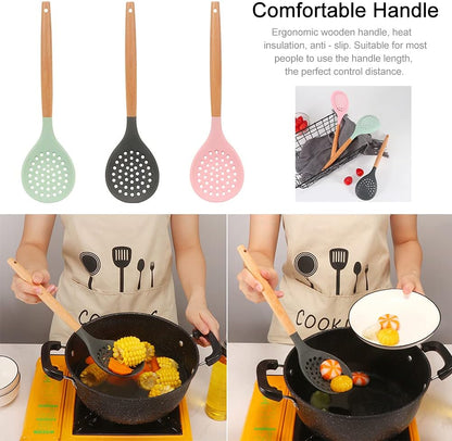Slotted Spoons for Cooking, Nonstick Slotted Spoon Skimmers with Heat-Resisting Handle, Frying Spoons Strainer for Kitchen Cooking Draining Vegetable Frying(Black)