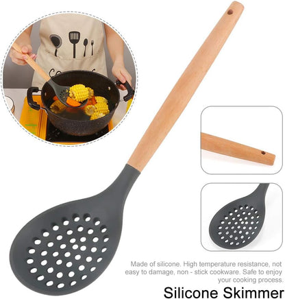 Slotted Spoons for Cooking, Nonstick Slotted Spoon Skimmers with Heat-Resisting Handle, Frying Spoons Strainer for Kitchen Cooking Draining Vegetable Frying(Black)