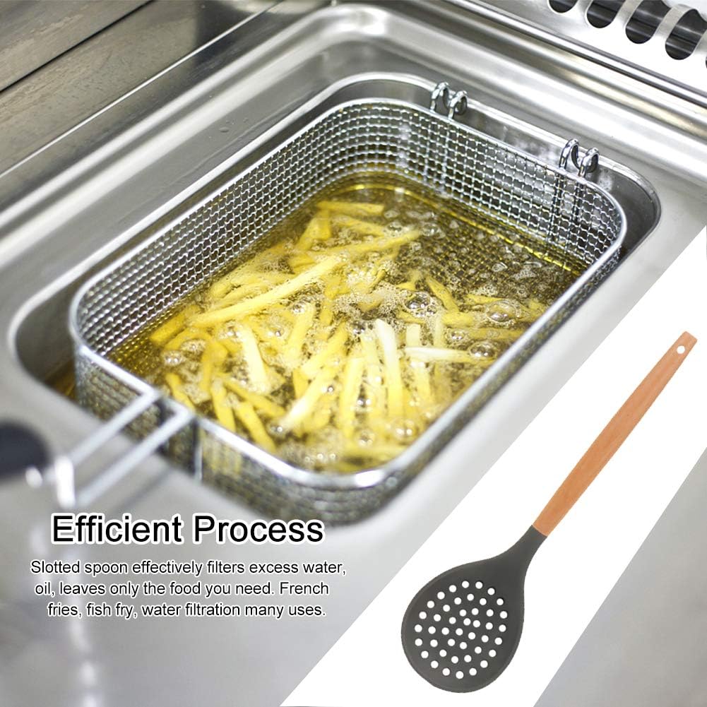 Slotted Spoons for Cooking, Nonstick Slotted Spoon Skimmers with Heat-Resisting Handle, Frying Spoons Strainer for Kitchen Cooking Draining Vegetable Frying(Black)